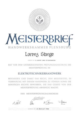 Meisterbrief Elektrotechnik Kiel Giller-Kähler